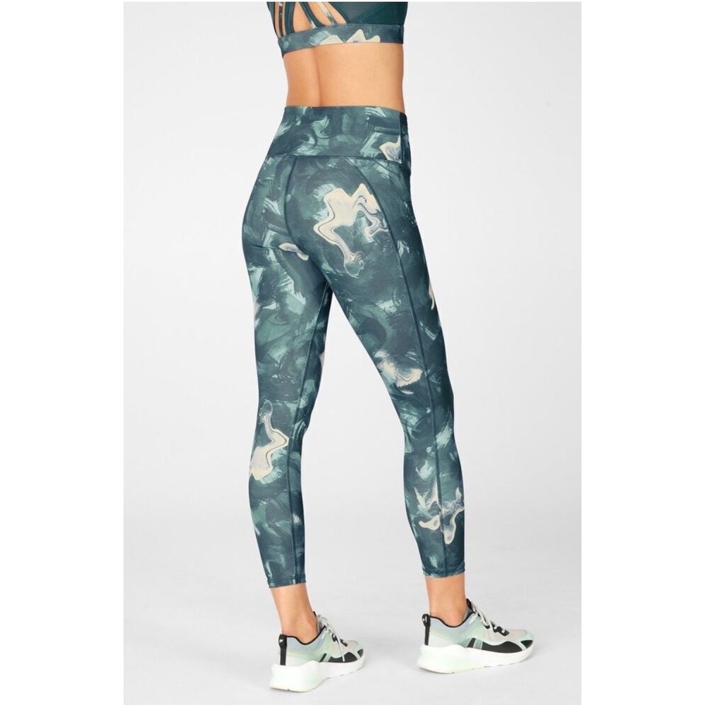 Fabletics PowerHold High Waisted Leggings Green Abstract Camo Compression Womens